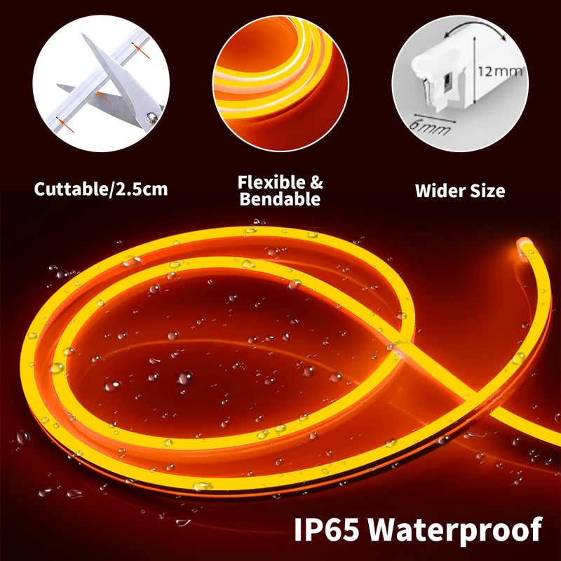 iNextStation 12V Orange LED Strip Lights 16.4FT, Flexible Silicone Neon Rope Light, Waterproof, Cuttable, Dimmable & Linkable, for Cabinet, Ceiling, Wall, Bedroom, Kitchen, Garage (No Adapter) - Image 2